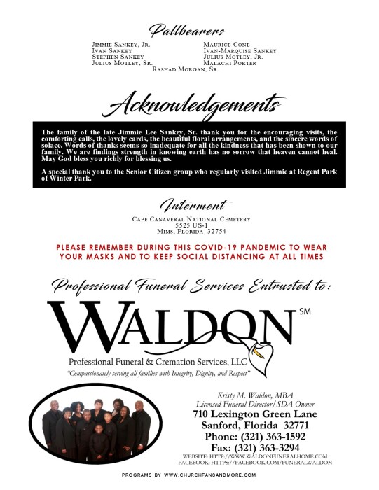 Jimmie Sankey Obituary November 7, 2020 Apopka, FL