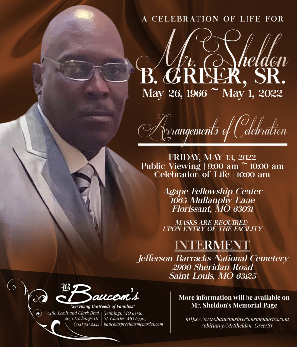 Mr. Sheldon Greer, Sr. Obituary May 1, 2022 Jennings, MO