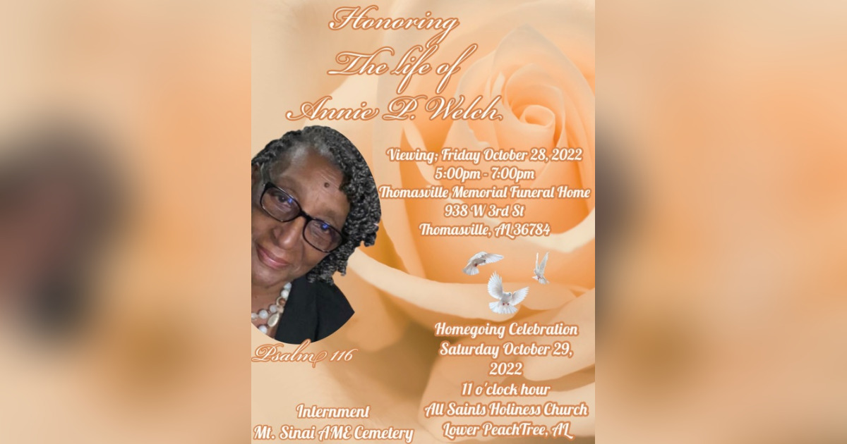 Annie Welch Obituary October 22, 2022 Thomasville Memorial Funeral