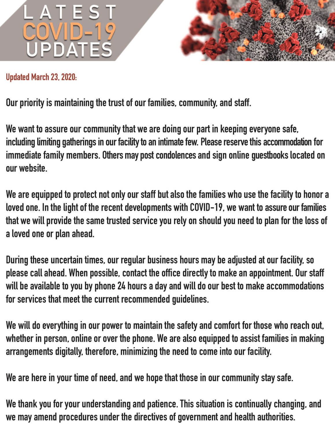 COVID19 Ardoin's Funeral Homes Eunice, Basile & Iota Eunice LA