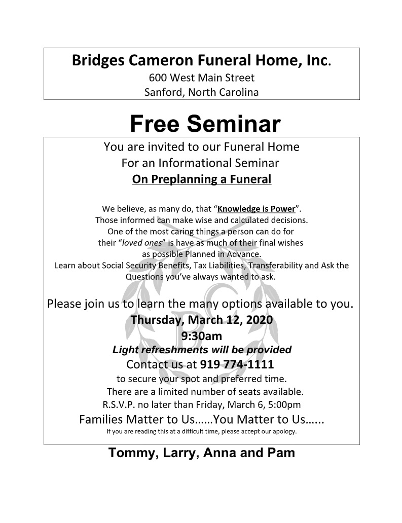 Bridges Cameron Funeral Home Sanford NC funeral home and cremation