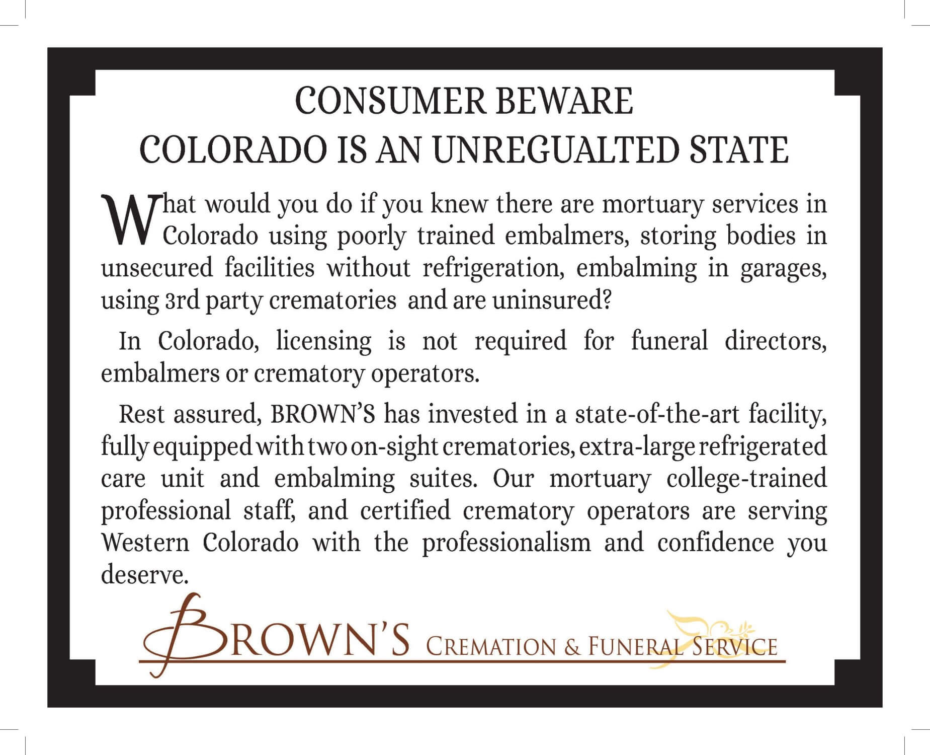 Brown's Cremation & Funeral Service Grand Junction, CO