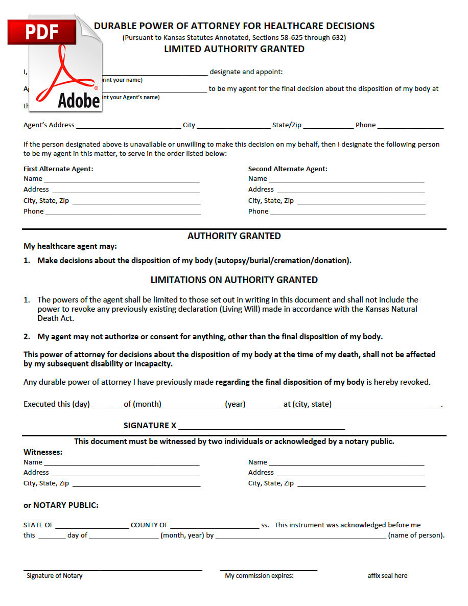 DPOA for HealthCare Decisions (Limited Authority) | Cozine Memorial ...