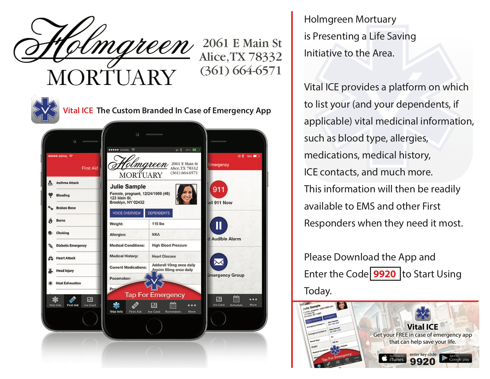 Vital ICE Holmgreen Mortuary Alice TX funeral home and cremation