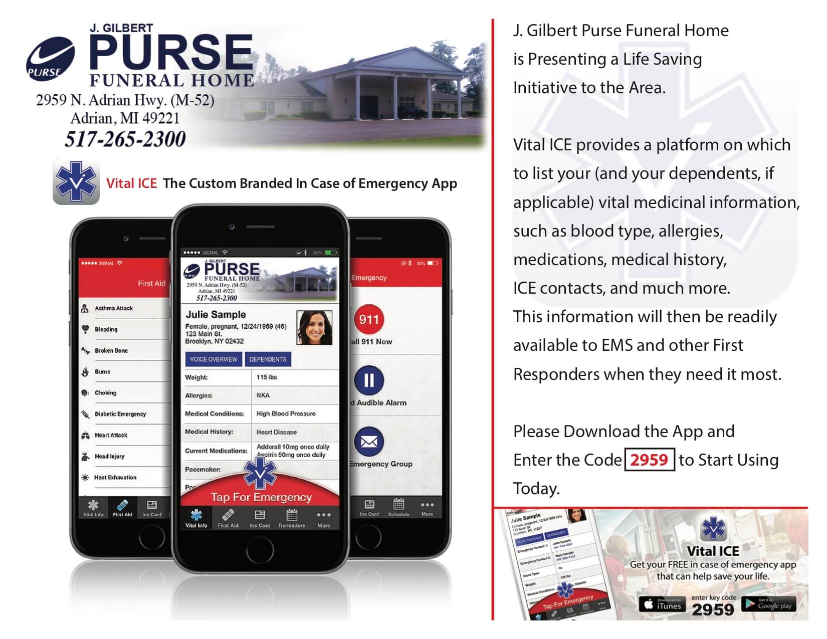 Vital ICE J. Gilbert Purse Funeral Home Tecumseh MI & Adrian MI