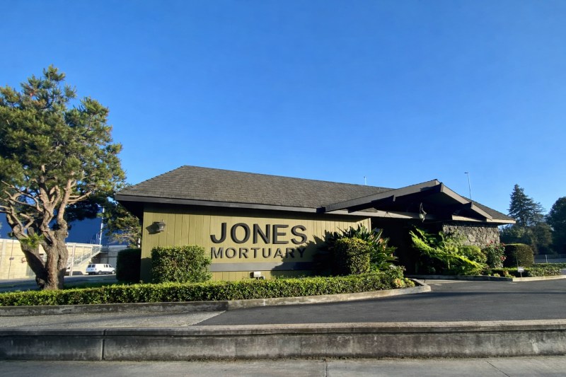 East Palo Alto, CA Funeral Home and Cremations at Jones Mortuary exterior with landscaped frontage and signage