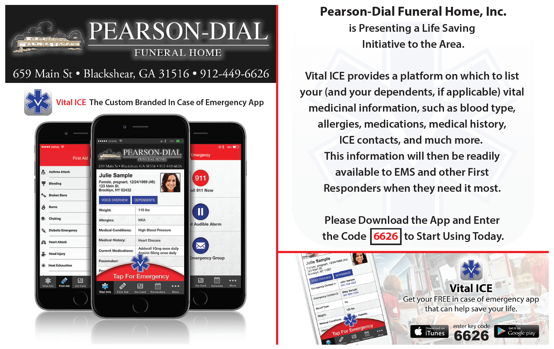 Vital Ice PearsonDial Funeral Home Blackshear GA funeral home and