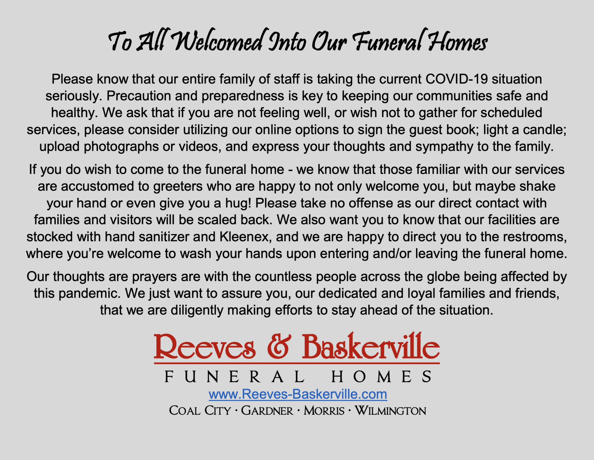 Reeves & Baskerville Funeral Homes Coal City IL funeral home and cremation