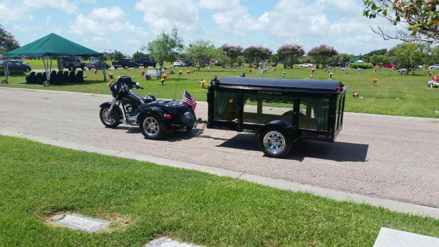 Motorcycle Hearse Resthaven Funeral Home Sinton TX funeral home and