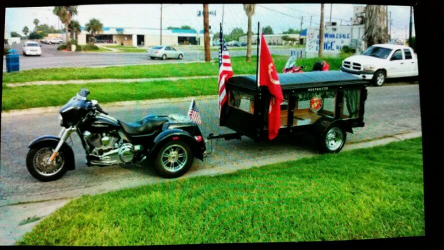 Motorcycle Hearse Resthaven Funeral Home Sinton TX funeral home and