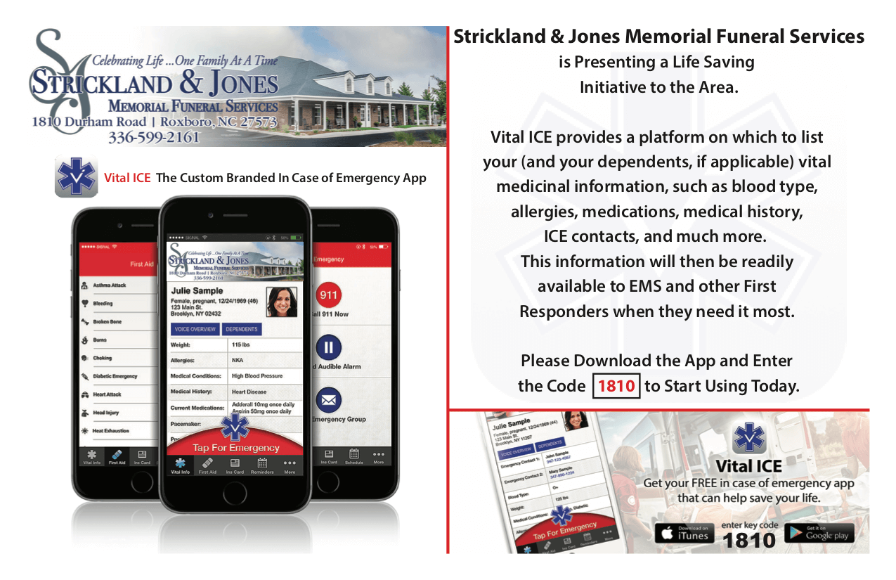 VitalICE Strickland & Jones Memorial Funeral Services Roxboro NC