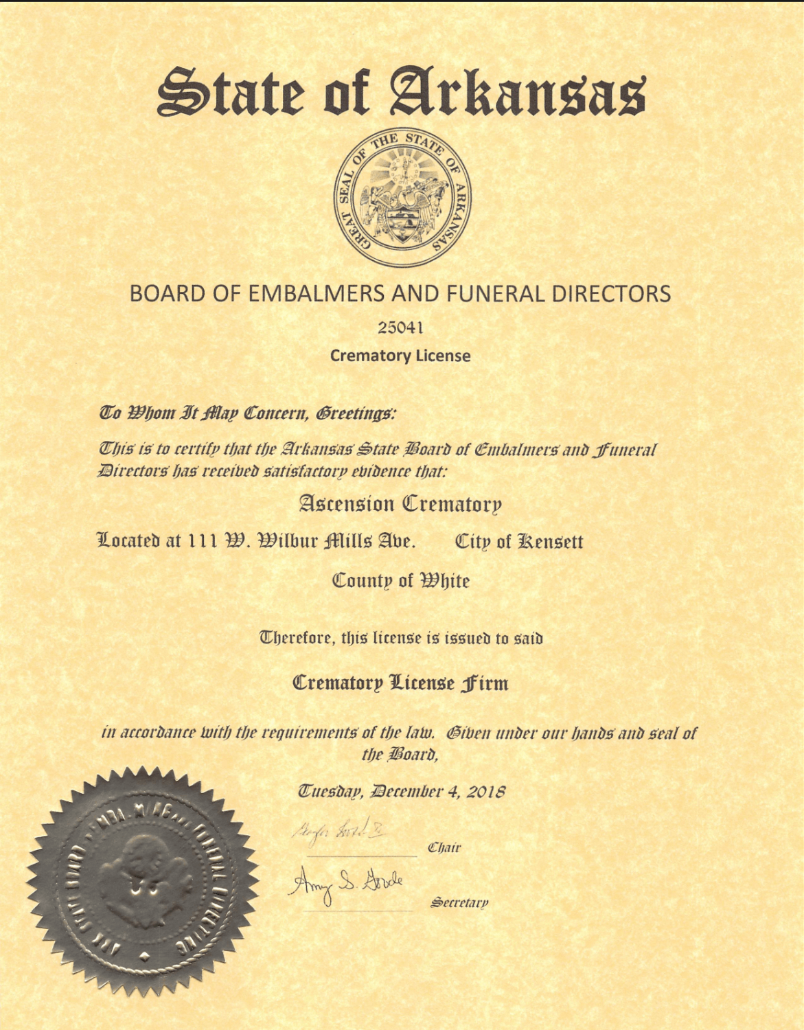 Ascension Crematory by Sullivan Funeral Care Kensett, Arkansas