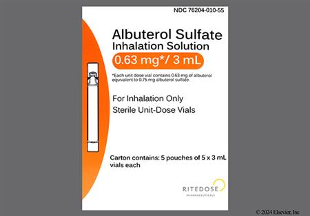 Albuterol Sulfate 0.63mg/3ml Solution for Inhalation package photo