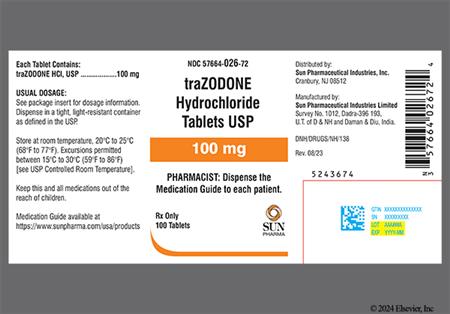 Trazodone Hydrochloride 100mg Tablet package photo