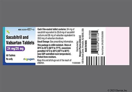 Sacubitril/Valsartan 24mg-26mg Tablet package photo