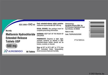 Metformin Hydrochloride 500mg Extended-Release Tablet package photo