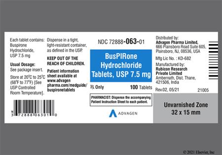 Buspirone Hydrochloride 7.5mg Tablet package photo