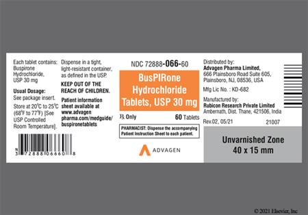 Buspirone Hydrochloride 30mg Tablet package photo