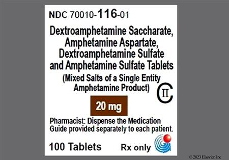 Amphetamine/Dextroamphetamine Salts 20mg Tablet package photo
