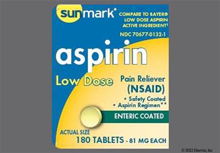 Sunmark Aspirin Low Dose 81mg Enteric Coated Tablet package photo