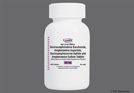 Amphetamine/Dextroamphetamine Salts 30mg Tablet package photo