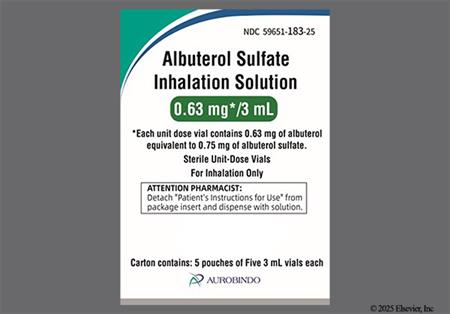 Albuterol Sulfate 0.63mg/3ml Solution for Inhalation package photo