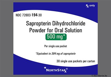 Sapropterin Dihydrochloride 500mg Powder for Solution package photo