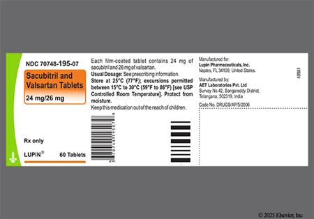Sacubitril/Valsartan 24mg-26mg Tablet package photo
