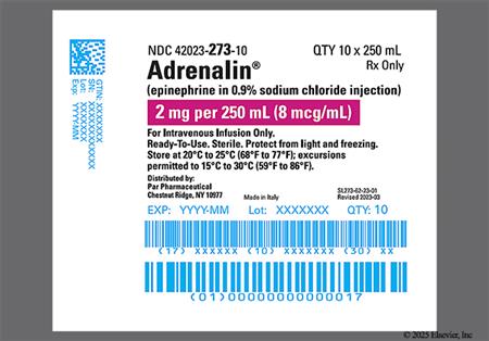 Adrenalin 2mg/250mL in Sodium Chloride 0.9% Solution for Injection package photo
