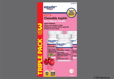 Equate Aspirin Low Dose 81mg Chewable Tablet Triple Pack (Cherry) package photo