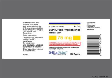 Bupropion Hydrochloride 75mg Tablet package photo