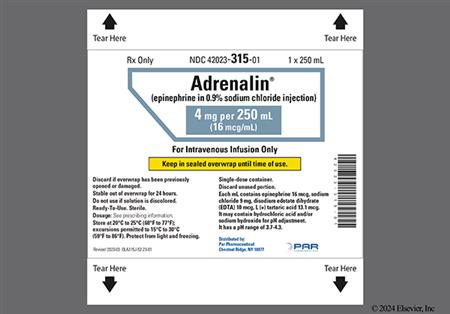 Adrenalin 4mg/250mL in Sodium Chloride 0.9% Solution for Injection package photo