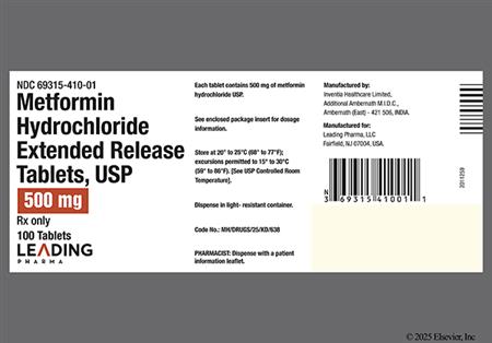 Metformin Hydrochloride 500mg Extended-Release Tablet package photo