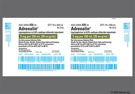 Adrenalin 5mg/250mL in Sodium Chloride 0.9% Solution for Injection package photo