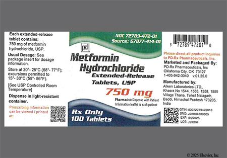 Metformin Hydrochloride 750mg Extended-Release Tablet package photo