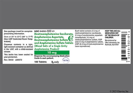 Amphetamine/Dextroamphetamine Salts 10mg Tablet package photo