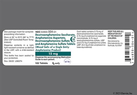 Amphetamine/Dextroamphetamine Salts 15mg Tablet package photo