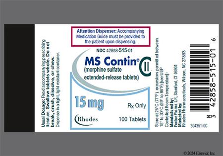 MS Contin 15mg Extended-Release Tablet package photo