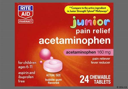 RITE AID Junior Acetaminophen 160mg Chewable Tablet (Bubble Gum)