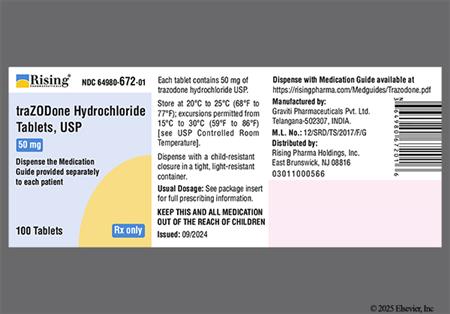 Trazodone Hydrochloride 50mg Tablet package photo