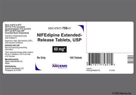 Nifedipine 60mg Extended-Release Tablet package photo