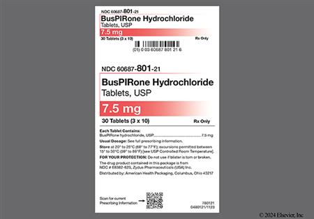 Buspirone Hydrochloride 7.5mg Tablet package photo