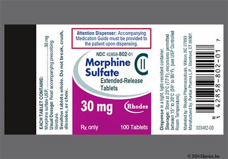 Morphine Sulfate 30mg Extended-Release Tablet package photo