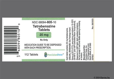 Tetrabenazine 25mg Tablet package photo