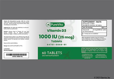 PureVita Vitamin D3 1000 International Units (25mcg) Tablet package photo