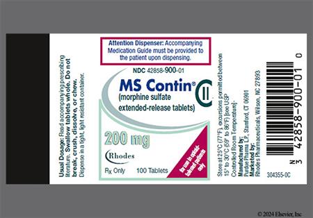 MS Contin 200mg Extended-Release Tablet package photo