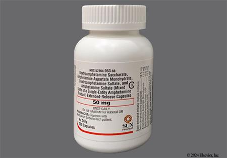 Amphetamine/Dextroamphetamine Salts 50mg Extended-Release Capsule package photo
