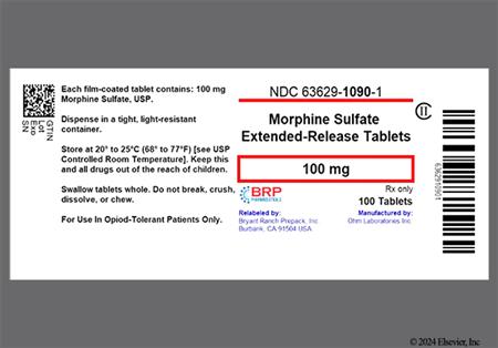 Morphine Sulfate 100mg Extended-Release Tablet package photo