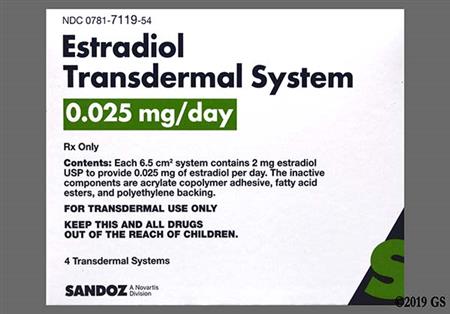 Estradiol 0.025mg/24hr Transdermal Patch System package photo