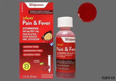 Walgreens Infants' Pain & Fever 160mg/5mL Suspension (Cherry) package photo